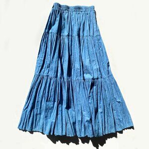 Vtg 80's VRG Sport Denim Tiered Maxi Skirt Sz M USA made Blue Boho Elastic Waist
